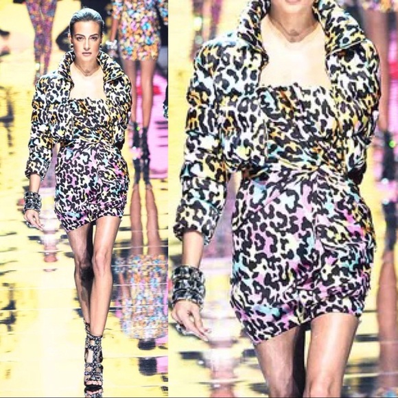 BLUMARINE Rare Colorful Leopard Print Runway Dress